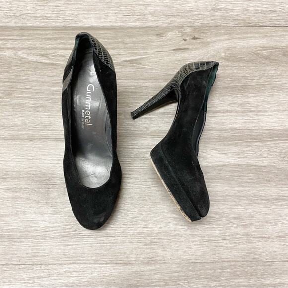 Gunmetal Made in Italy Suede & Leather Heels Black 37 - Picture 1 of 8